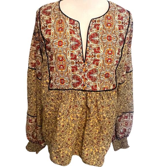Evereve Eva Mixed Floral Boho Top Womens Large Paisley Cottagecore Blouse - Picture 2 of 12